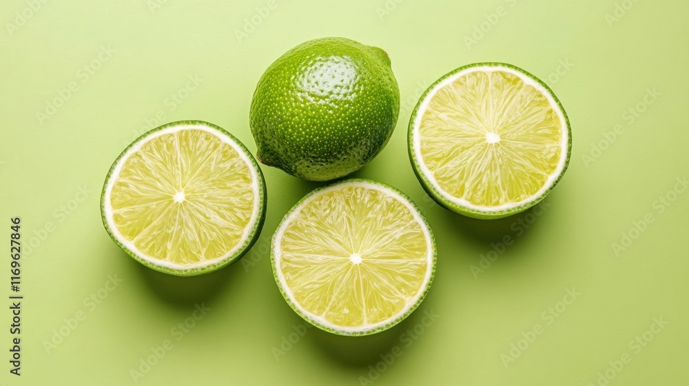 Fresh Limes Cut Open Showing Their Juicy Interiors Fresh Limes Cut Open Showing Their Juicy Interiors