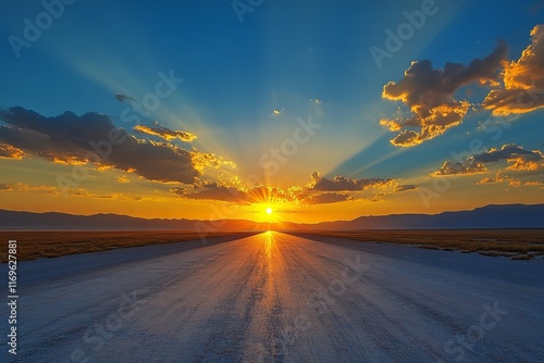 Golden Airport Runway Under Sunrise