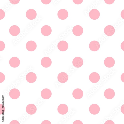 Repeating raster pattern with pink polka dots on white background