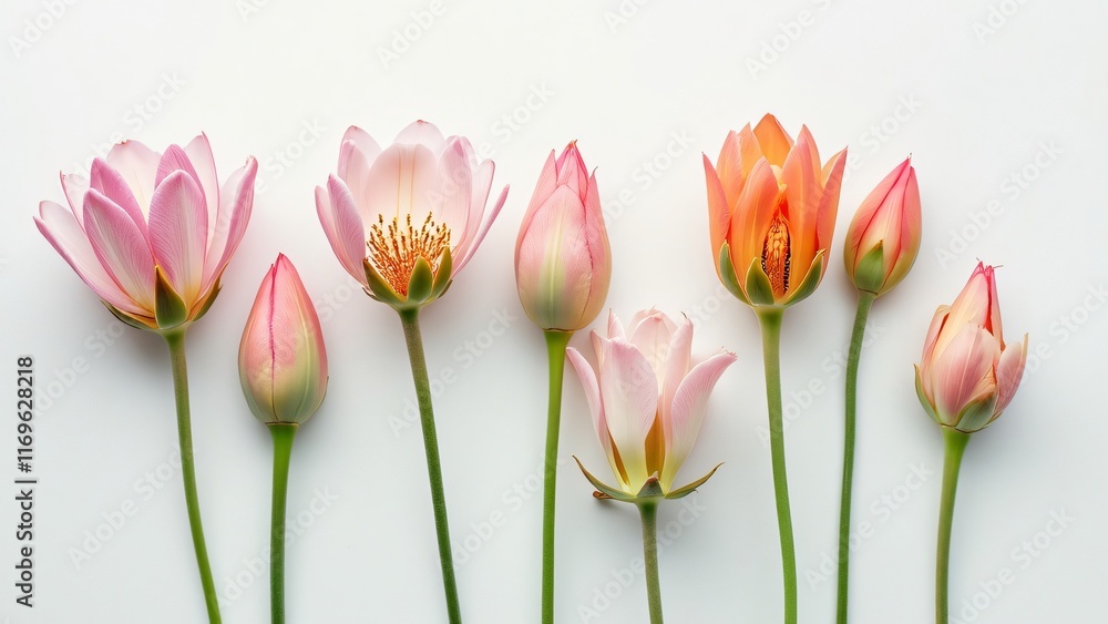 Fototapeta premium Pink and Orange Lotus and Tulip Flowers Blossom Arrangement