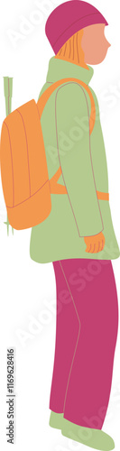 Woman Hiking in Winter Faceless Side View Faceless