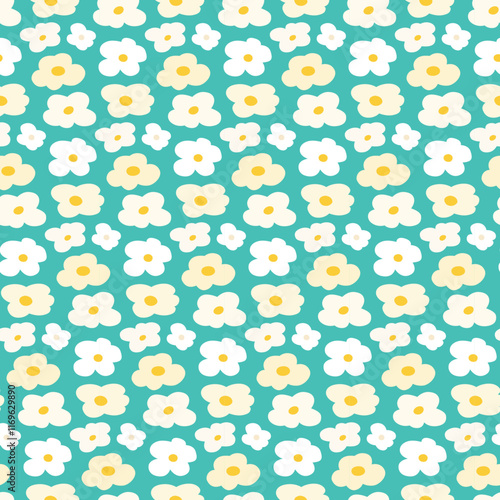 Wallpaper Mural Seamless Floral Pattern with Cream and White Flowers on Teal Background Torontodigital.ca