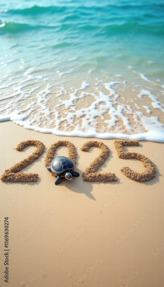 Naklejka premium A cute sea turtle on the beach with 