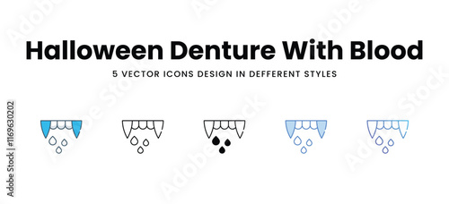 Halloween Denture With Blood icons different style vector stock illustration