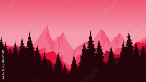 morning sky with mountains landscape vector illustration good for web banner, ads banner, tourism banner, wallpaper, background template, and adventure design backdrop