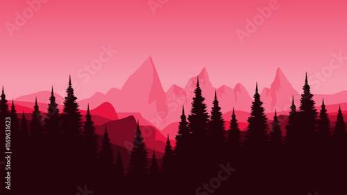 morning sky with mountains landscape vector illustration good for web banner, ads banner, tourism banner, wallpaper, background template, and adventure design backdrop