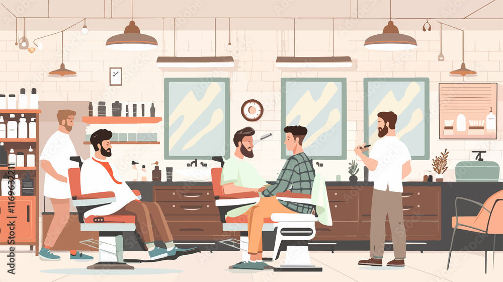 Modern Men's Beauty Salon Landing Page Template with Male Character Modern Men's Beauty Salon Landing Page Template with Male Character