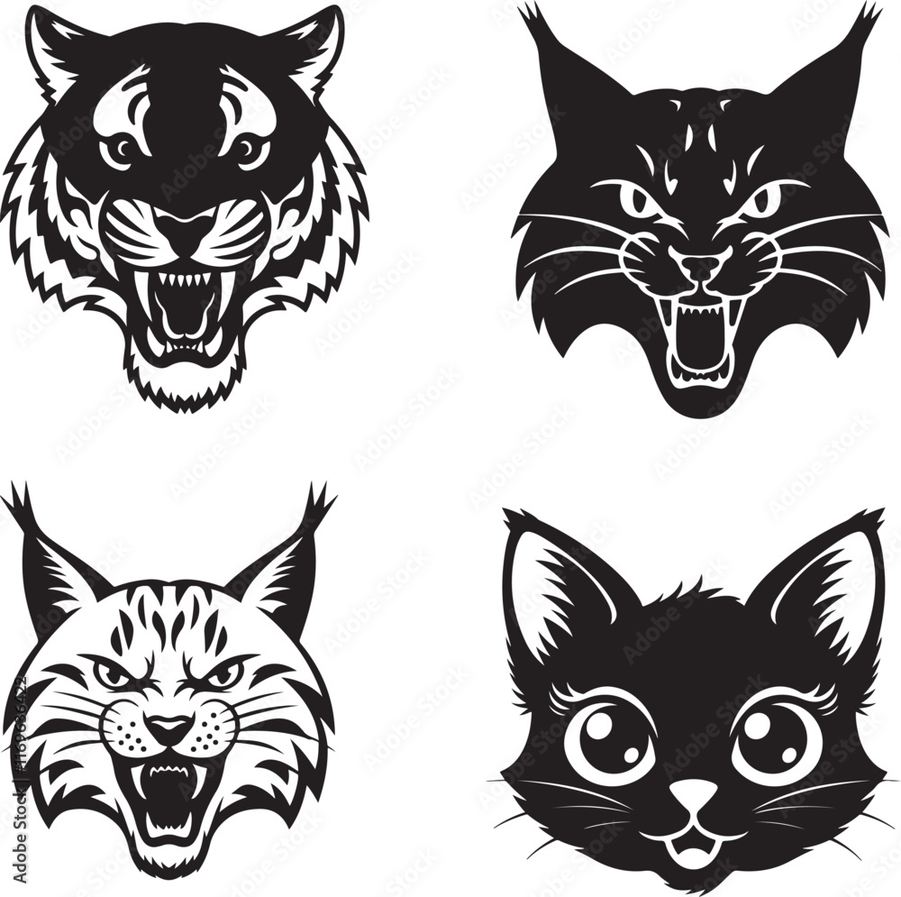 Obraz premium A vector illustration of an angry bobcat head in silhouette