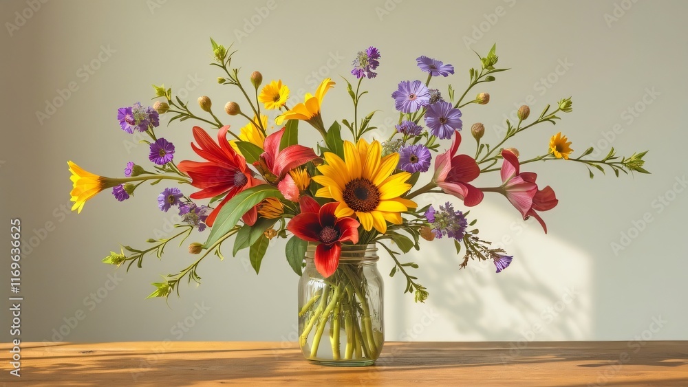 Vibrant Summer Flower Bouquet in Glass Jar Vibrant Summer Flower Bouquet in Glass Jar