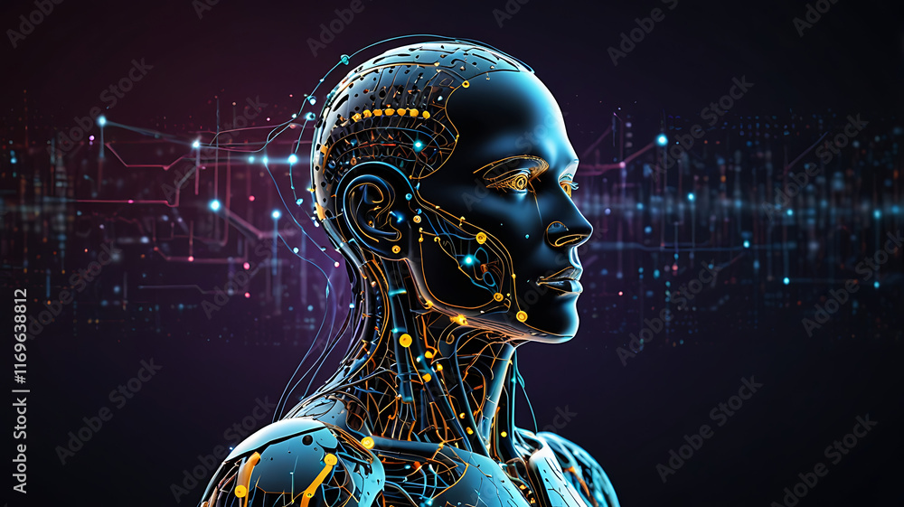 AI technology abstract background. AI generative art creative banner concept in the digital style. High tech poster with place for text. Futuristic design element. AI technology abstract background. AI generative art creative banner concept in the digital style. High tech poster with place for text. Futuristic design element.