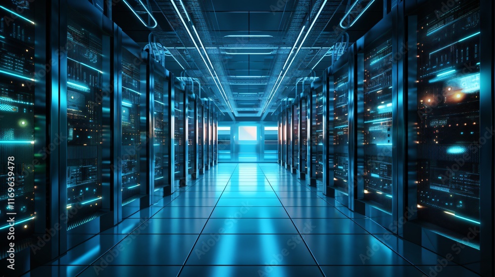 Fototapeta premium Modern Datacenter With Computer Server Cabinets And Racks