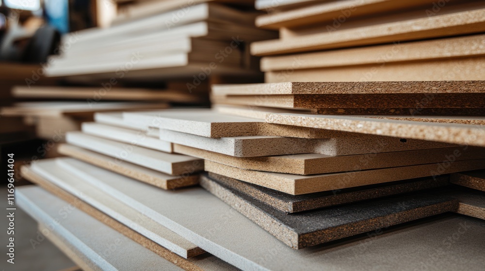 A Stack of Wood Panels in a Workshop A Stack of Wood Panels in a Workshop