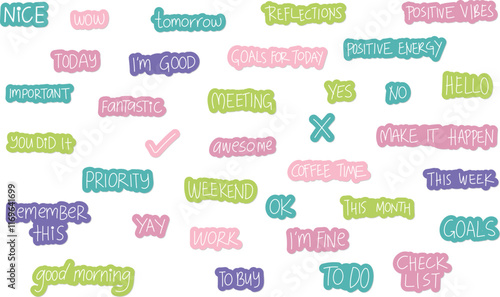 Vector set of planner stickers for organizer, diary and notebook