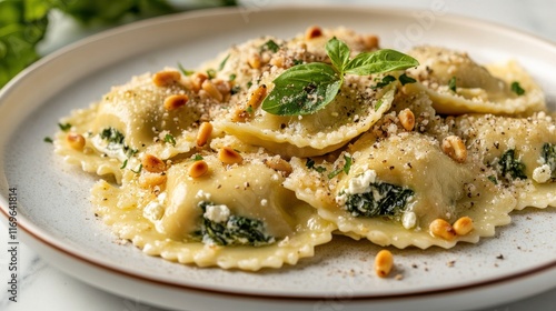 Wallpaper Mural Fresh ricotta and spinach ravioli with pine nut and basil on plate Torontodigital.ca