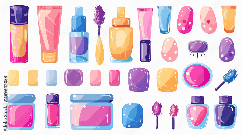 Elegant Nail Polish and Beauty Essentials in Flat Vector Style Elegant Nail Polish and Beauty Essentials in Flat Vector Style