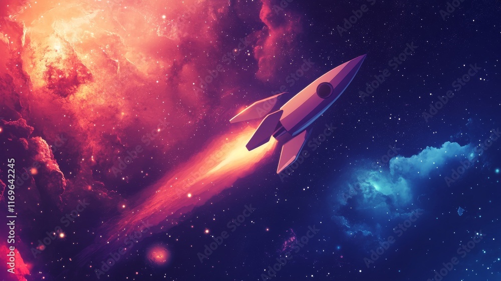 Spaceship flying through a colorful nebula in deep space Spaceship flying through a colorful nebula in deep space