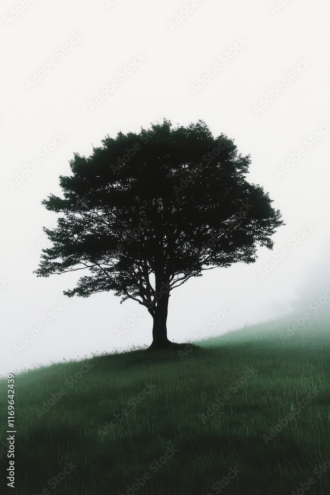 Obraz premium Solitary Tree in Misty Landscape