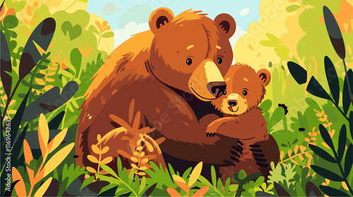 Mother Bear with Baby Sticker for Social Networks