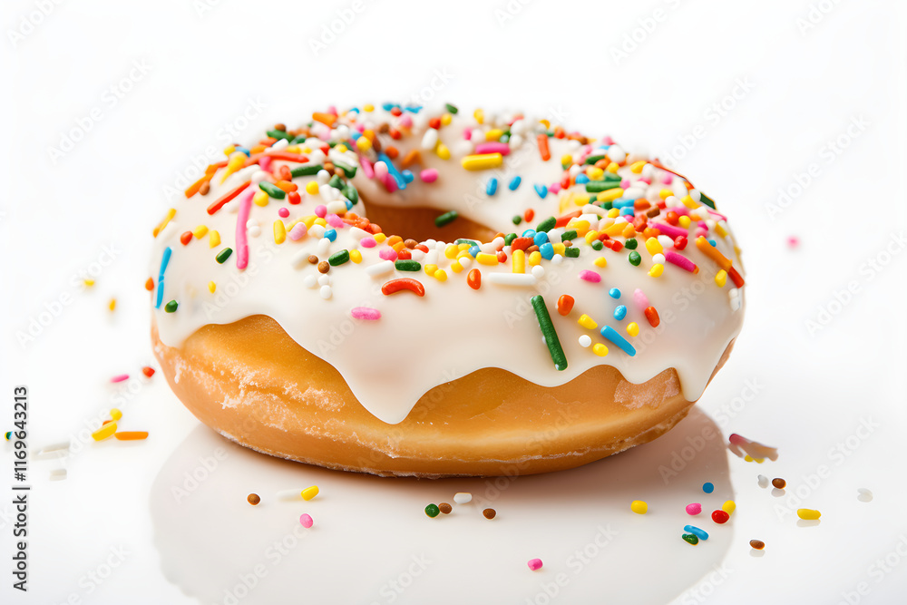 Sweet Temptation; Delectable Glazed Donut With Sprinkles Set Upon a Rustic Wooden Background. Sweet Temptation; Delectable Glazed Donut With Sprinkles Set Upon a Rustic Wooden Background.