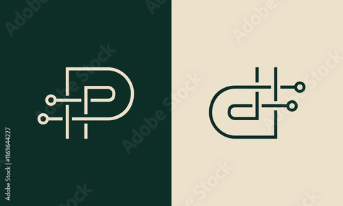 Letter p or pp and letter d or dd technology logo design
