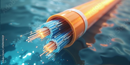 Close-up of an underwater fiber optic cable, connecting continents across oceans, enabling global internet and data transmission photo