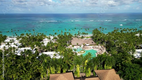 A breathtaking aerial view of a luxurious beachfront resort in Punta Cana, Dominican Republic