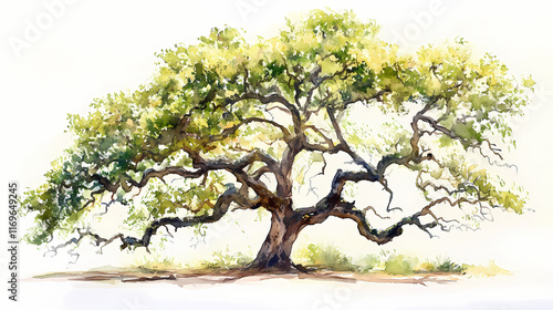 watercolor painting oak tree