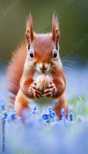 Red Squirrel Walnut Bluestar Meadow, Hesse, Germany photo