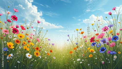 Vibrant Wildflower Meadow Spring Landscape