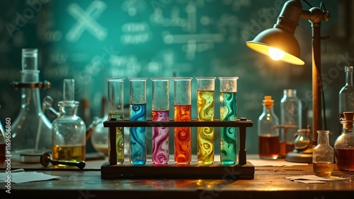 Colorful Liquids in Test Tubes Science Lab Experiment photo