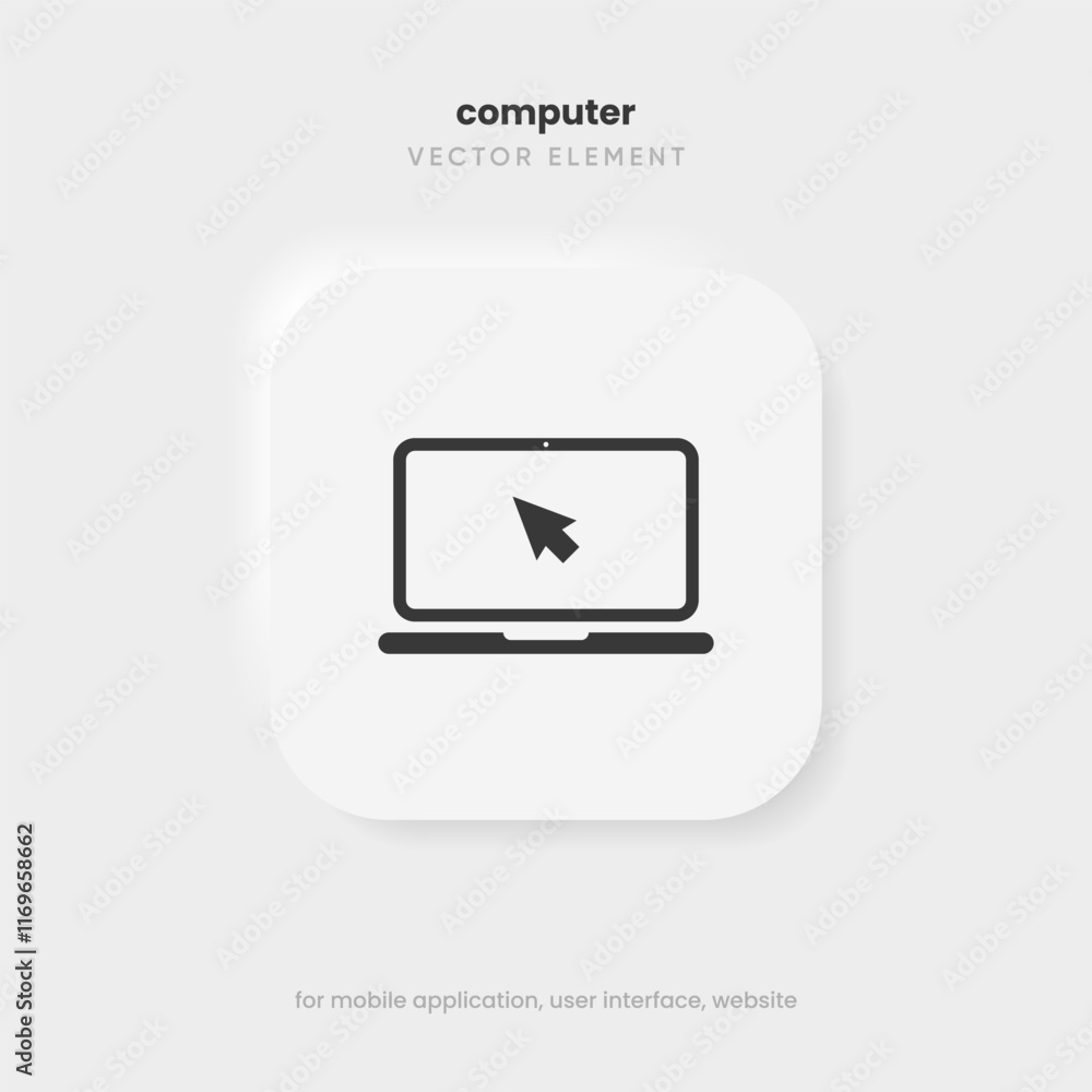 Computer laptop flat icon symbol with cursor sign on white background, vector eps10 Computer laptop flat icon symbol with cursor sign on white background, vector eps10
