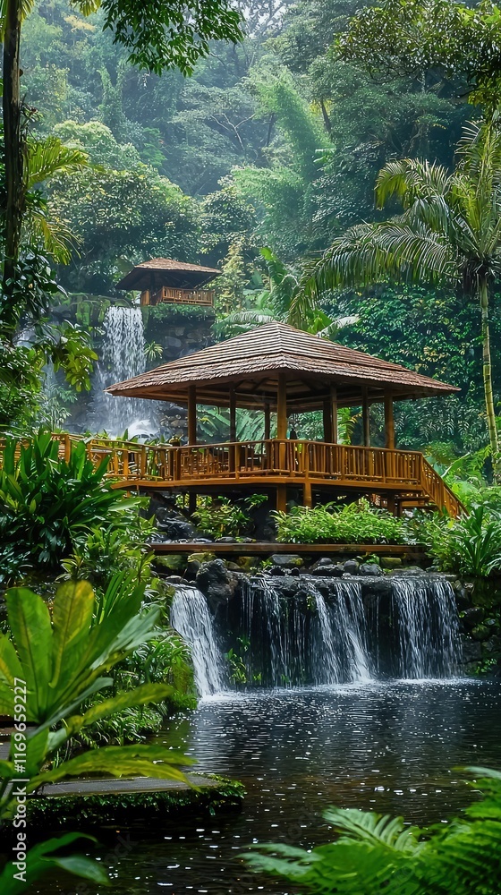 Tranquil Retreat in Lush Tropical Forest with Waterfalls Tranquil Retreat in Lush Tropical Forest with Waterfalls