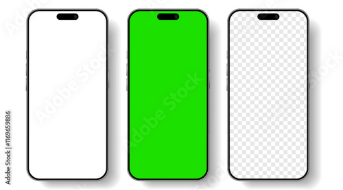 Realistic smartphone mockup. Mobile phone vector with isolated on white background. Device front view. 3D mobile phone with shadow. Realistic, high quality smart phone mockup for ui ux presentation.