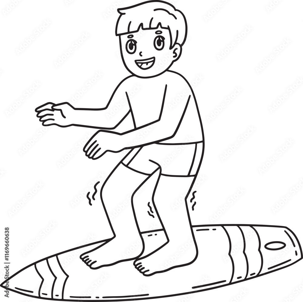 Surfing Boy Balancing on a Surfboard Isolated Surfing Boy Balancing on a Surfboard Isolated