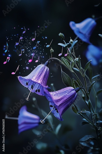 Singing bell flowers, musical notes as pollen photo