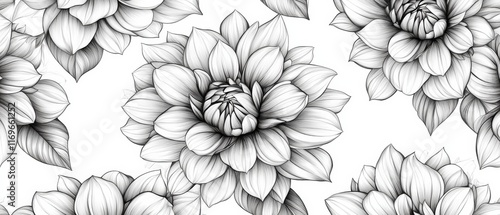 Wallpaper Mural Elegant Hand-Drawn Dahlia Floral Pattern Torontodigital.ca