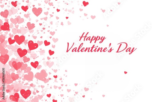 "Happy Valentine's Day" text with hearts on a white background cute font, simple design, minimal details, pink color, red and light pink colors Generative AI