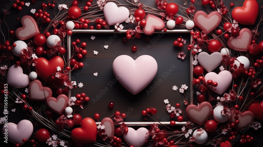 Romantic Valentine's Day Hearts Frame Decor, Red Pink Romantic Valentine's Day Hearts Frame Decor, Red Pink