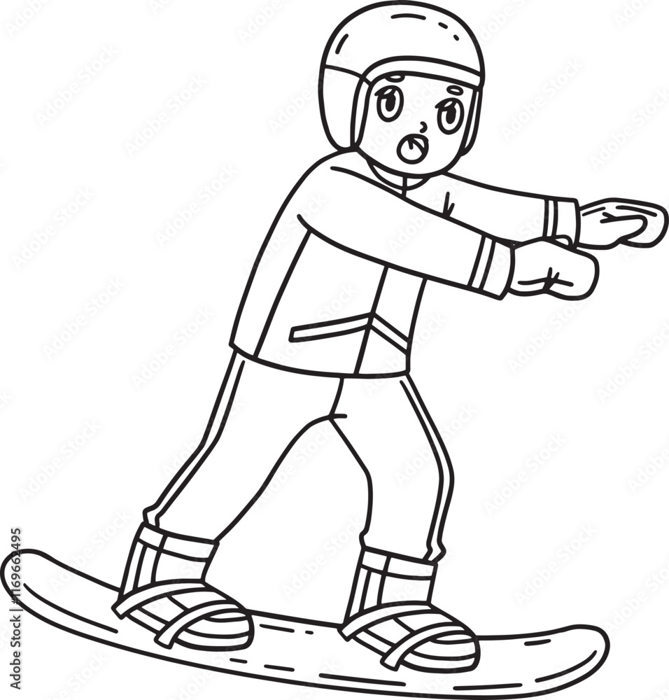 Snowboarding Boy Balancing Isolated Coloring Page Snowboarding Boy Balancing Isolated Coloring Page