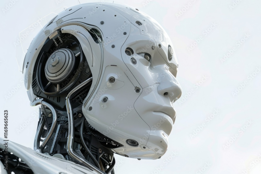 A robot with a white face and silver body A robot with a white face and silver body