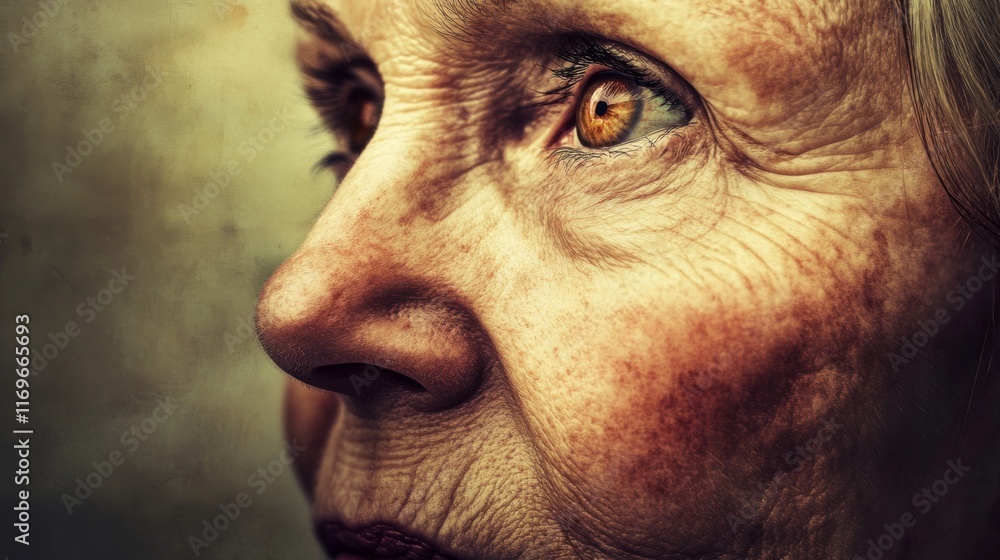Obraz premium Detailed Portrait of Elderly Woman with Textured Skin