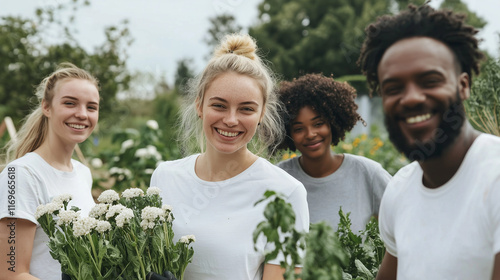 Community Garden Celebration with Volunteers and Fresh Produce photo