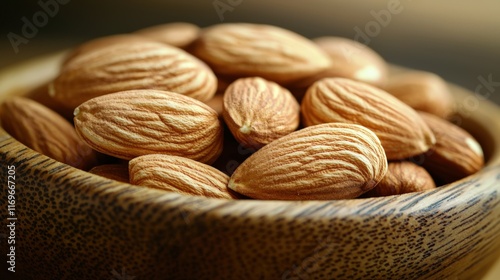 Close-Up of Almonds in Wooden Bowl