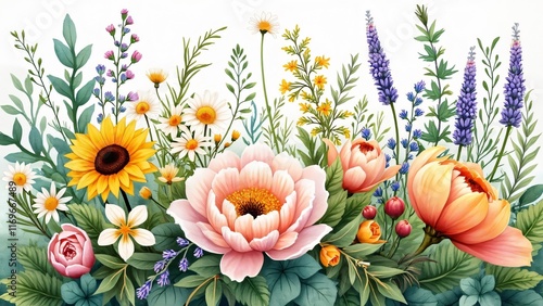 Vibrant Summer Floral Bouquet Watercolor Painting