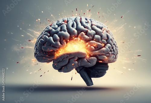 Concept art of a human brain exploding with knowledge and creativity photo