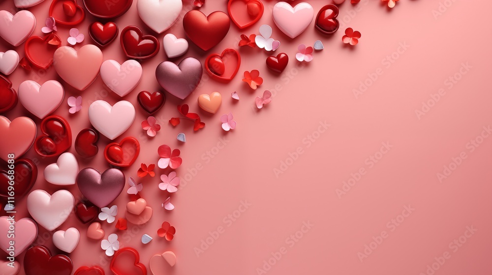 Fototapeta premium Romantic Valentine's Day Background with Pink and Red Hearts
