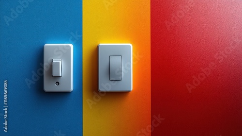 Two light switches on colorful background. photo