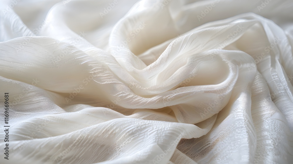 White silk fabric with flowing curves, creating a luxurious and soft-textured effect. White silk fabric with flowing curves, creating a luxurious and soft-textured effect.