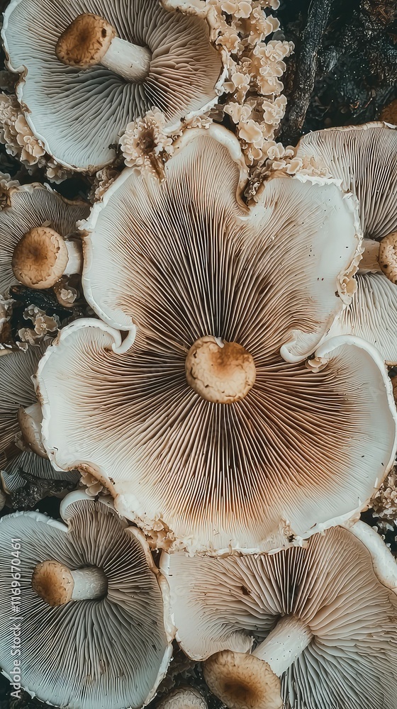 Vibrant Close-Up of Mushroom Fungi with Detailed Gills Vibrant Close-Up of Mushroom Fungi with Detailed Gills