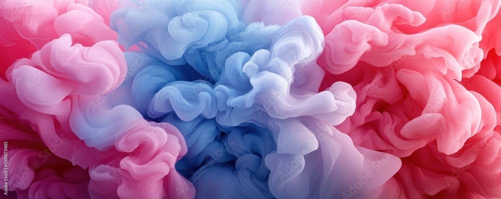 Obraz premium Background vibrant blend of swirling pink, red, and blue hues in an abstract fluid art composition, perfect for dynamic backfrop and creative backgrounds